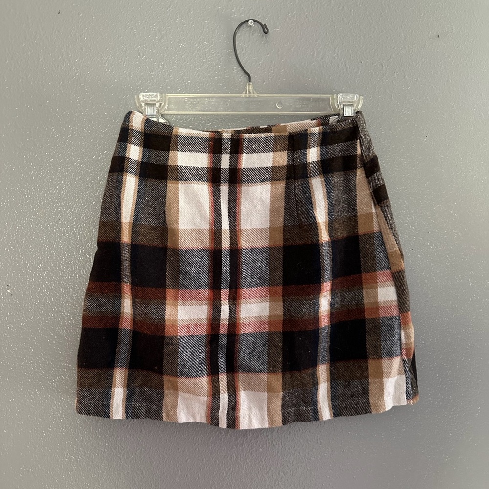 Plaid Mini Skirt in Brown and Black
